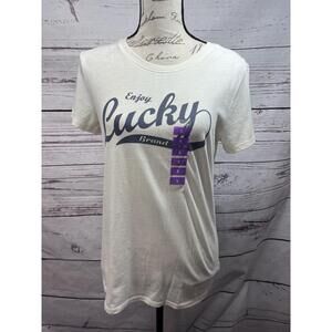 NWT Lucky Brand Small Cream T Shirt Short Sleeve Crew Neck Graphic Tee‎